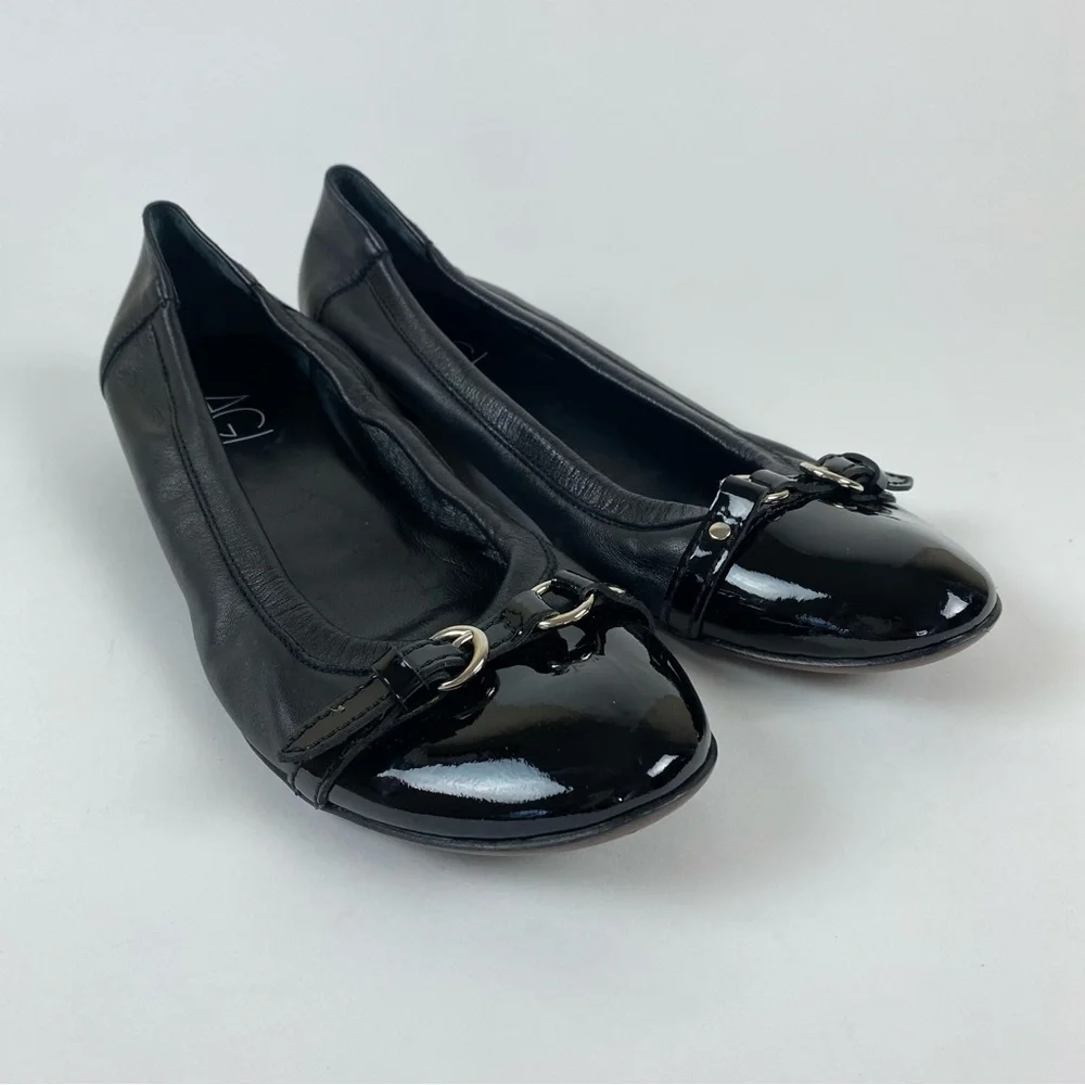 AGL Monika Womens Cap Toe Ballet Flats Size 41 US 11 Black Leather Silver Buckle